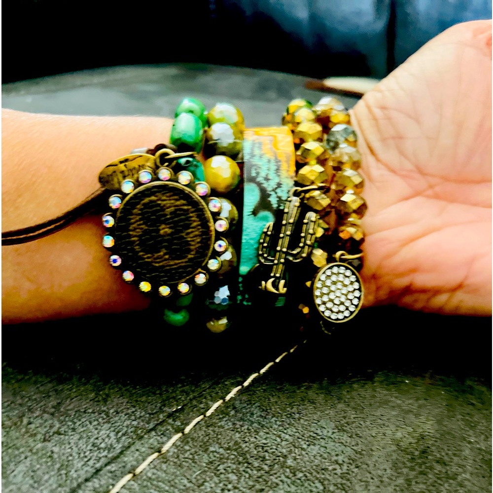 Sandra Ling 9mm Cactus Stack bracelets with upcycled LV charm